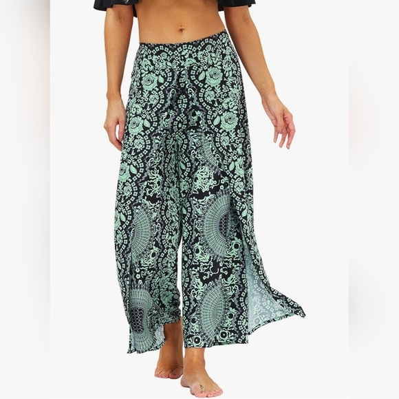 EXCELLENT USED CONDITION LU'S NAVY BLUE & TEAL CHIC WOMEN'S BOHO PANTS WIDE LEG - Picture 13 of 13